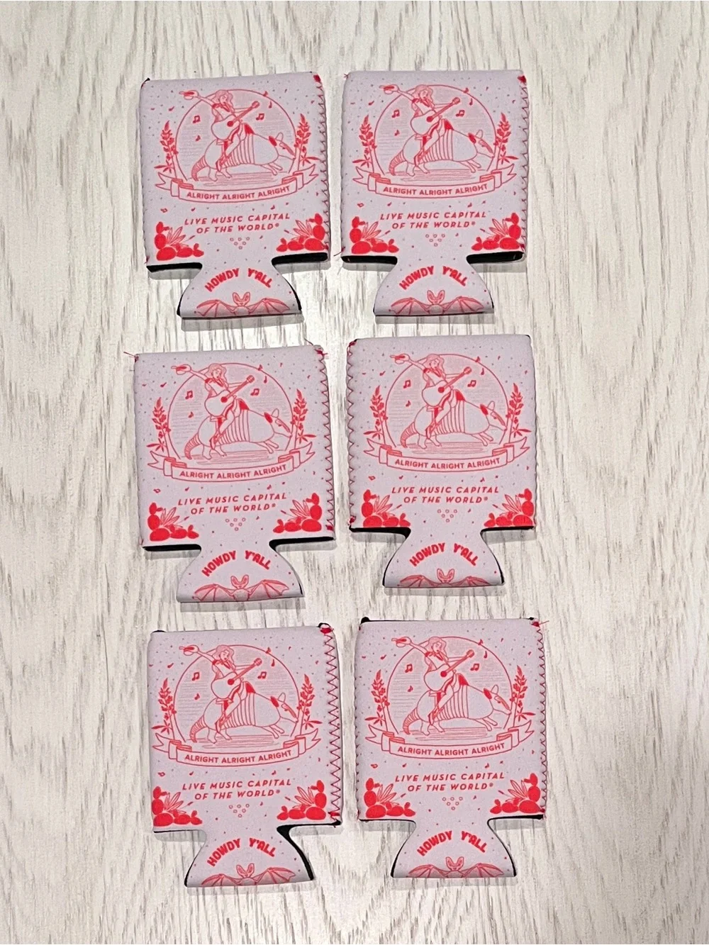 Austin Texas Live Music Capital of the World Can Cooler Koozies - Six (6) - NWOT